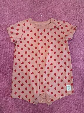 Pink Chicken Pink Strawberry Print Baby Romper
